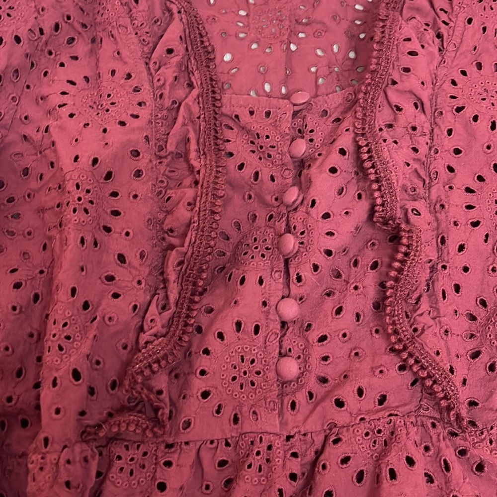 Madewell Long Sleeve Maroon Eyelet Detailed Blouse Size Small - Picture 6 of 11